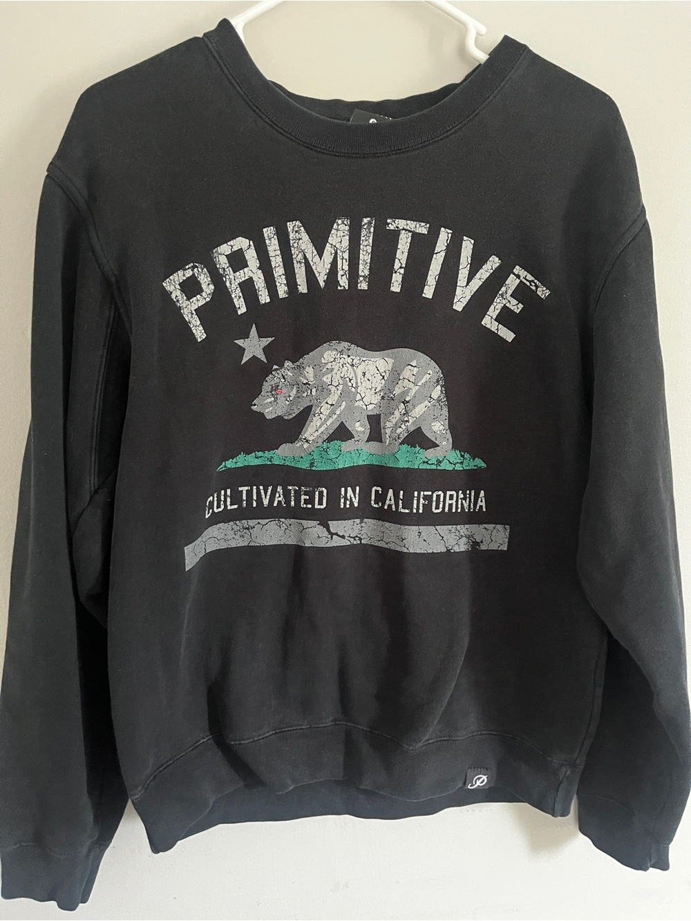 Primitive Cultivated Black Crewneck Sweatshirt with Gray & Teal Bear Graphic